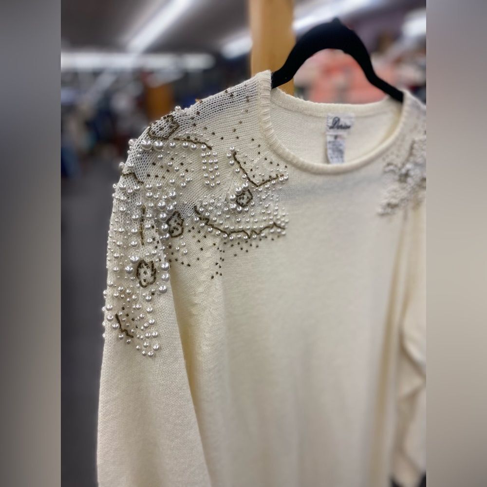 🛍️ Darian Vintage Inspired Ivory Beaded Sweater Dress